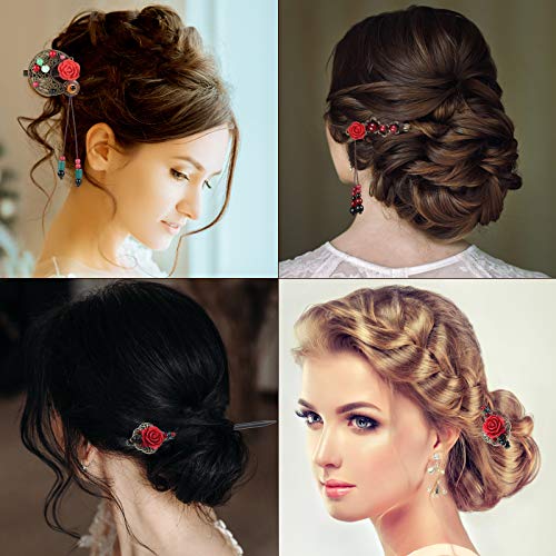 3 Pieces Chinese Hair Stick Japanese Retro Wooden Hairpin Flower Hair Chopsticks Handmade Classic Geisha Hair Accessories for Long Hair