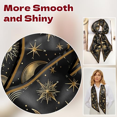 Head Hair Scarf Neck Silk Feeling Scarves Long Thin Satin Fashion Handbag Cute Decoration Women Girls 59 * 6.7'' - color: O-2-sun Moon