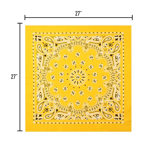 Rothco Trainmen Paisley Bandana 27” x 27” Extra‑Large 100% Cotton Head Wrap Scarf Multi‑Use - color: Yellow
