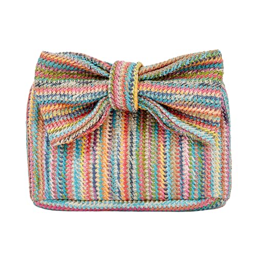 Huralona Women Straw Woven Clutch Purse Pleated Handbag for Summer Beach Vacation Straw Shoulder Crossbody Bag - color: Rainbow5