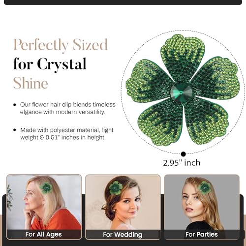 2.9 Inches Created Crystal Hibiscus Hawaiian Flower Hair Clips for Women | Boho Braids Artificial Flower Clips for Hair - color: Green