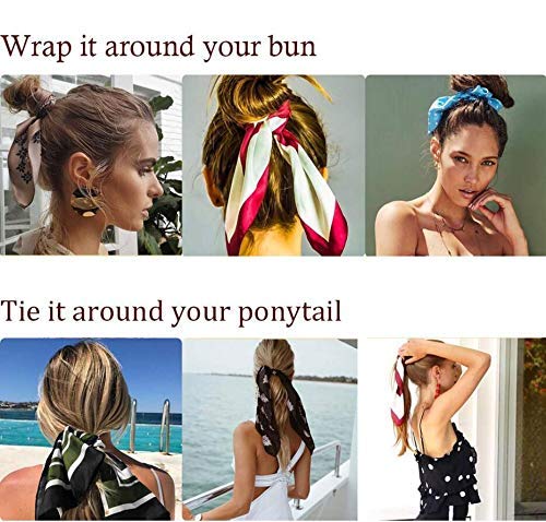 Hair Scarf Ties Ponytail with 6PCS Scarf-Scrunchies, Paisley Flower Printing, Chiffon Material, for Women Girls, Hair Accessories - color: MO10A