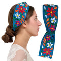FANFAN Blue Floral Embroidered Boho Braided Elastic Headband Beach Wedding Party Hair Accessory E9 - color: Blue