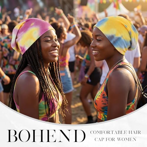 Bohend Bohemian Beanie Hats Headwear Cap Stretch Non Slip Bandanas Sleep Turbans Hats for Women Men Close top Head Covering - style: Colourful