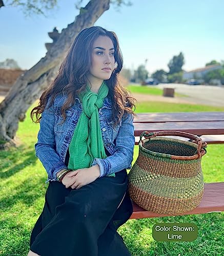 Humble Hilo Womens Woven Bohemian Style Gauze Scarf,Shawl, Head Wrap Fringed Edge Lightweight, Long Folds Small - color: Lime
