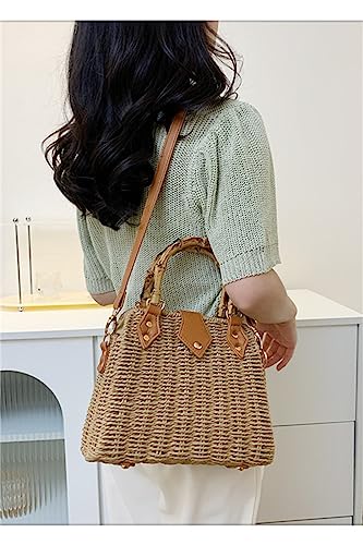 Cross Body Handbags for Women Straw Woven Beach Bag 2026 Summer Handmade Purses Wicker Rattan Bag Holiday - color: Khaki