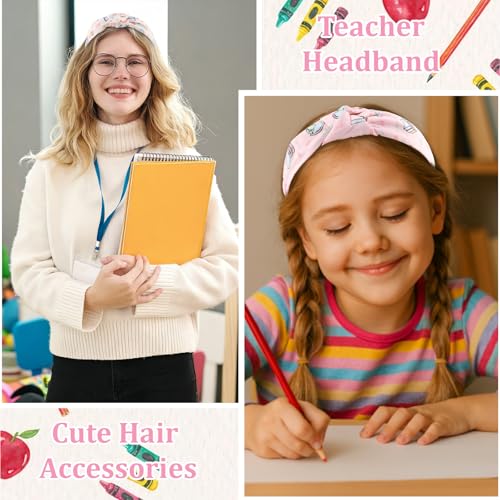 KICOSY 4PCS Back to School Knotted Headbands - Pencil Print Hair Hoops for Classroom, Daily Styling, Photo Shoot & Back to School Gift