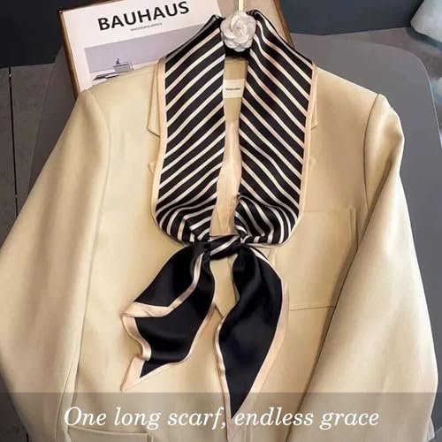 Sumolux Head Hair Scarf for Women Neck Purse Bag Handbags Scarf Like Silk - color: Black Stripe