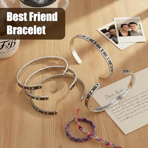 Tondiamo 6 Pack Friendship Bracelets Gifts for Women Engraved Cuff Bracelets Friends Inspirational Stainless Steel Jewelry Friendship Gifts for Birthday Graduation Memorial for Her Mom