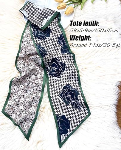 Hioyiwse Head Scarf Hair Neck Scarves For Women Purse Bag Scarfs For Handbags Silky Long Thin Satin Headscarf Fashion - color: B14-line Black Rose