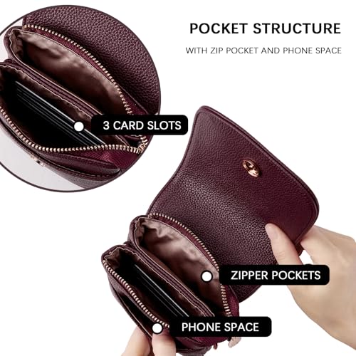 BOSTANTEN Vegan Leather Crossbody Bags for Women Designer Cell Phone Bag Wallet Purses Adjustable Strap - color: A-05-burgundy Red