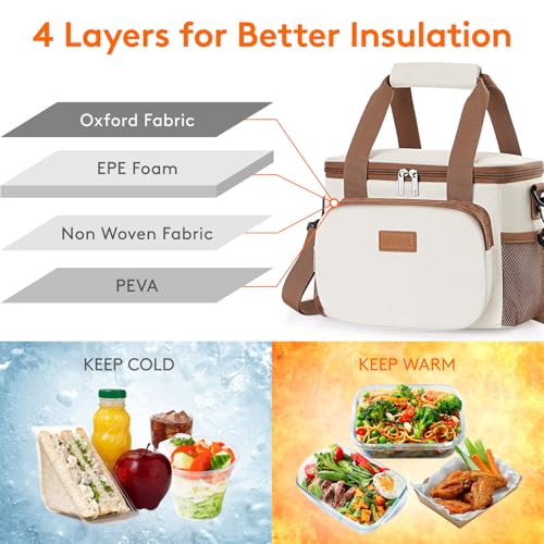 Lifewit Medium Lunch Bag, Insulated Lunch Box, Soft Cooler Cooling Tote for Adult Men Women, Beige 12-Can (9L) - color: Cream, size: Medium(9L)