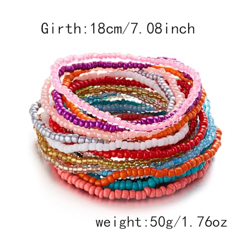 Fuqimanman2020 17Pcs Elastic Beaded Handmade Bracelets Bohemian Stackable Beaded Stretch Bracelets Colorful Rainbow Seed Beach Anket Bracelet Set Summer Jewelry for Women - color: Colorful
