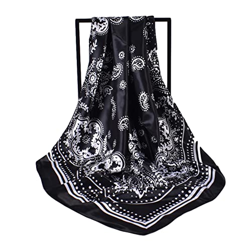 35 x 35 Women's Fashion Pattern Large Square Silk Like Hair Scarf Head Sleeping Wrap Satin Neck Bandana for Gift… - color: Black Brown Green - Retro - 3pcs