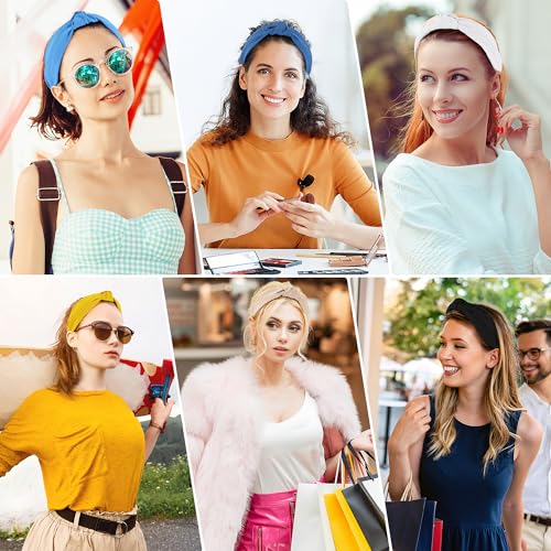 DiyJibb Headbands for Women Girls - 6PCS Stylish Top Knotted Headbands - Knotted Headband for Women - Head Bands Wide Hairband Hair Accessories - color: Blue, Dark Blue, Yellow, Light Pink, Black, White