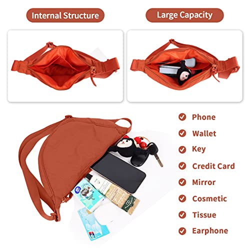 Nylon Crescent Crossbody Bag for Women Purses Trendy Men,Small Travel Sling Bag Hobo - color: Dirty Orange, size: Small