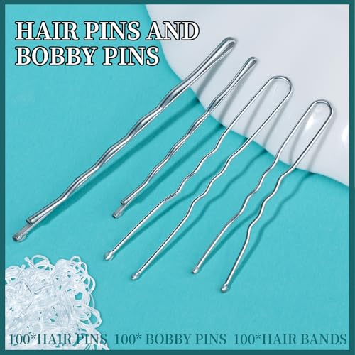 Teenitor 300pcs Silver Bobby Pins Hair Pins Kit, 100pcs Bobby Pins 100 Hair Pins for Women for Buns, 100pcs Hair Bands, 2" 2.36", Silver Bobb y Pins for Gray Hair 2" 2.75" - color: Silver