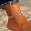 5-Pack Layered Anklet Set for Women, Simple Minimalist Adjustable Anklets, Boho Beach Foot Chain Jewelry, Silver & Gold Tone, Fashion Everyday Accessories, Summer Gifts