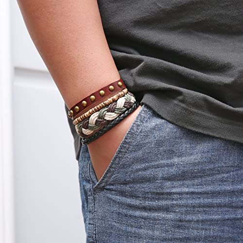 HZMAN Wrap Bracelets Men Women, Hemp Cords Wood Beads Ethnic Tribal Bracelets, Leather Wristbands - style: Cross Braided