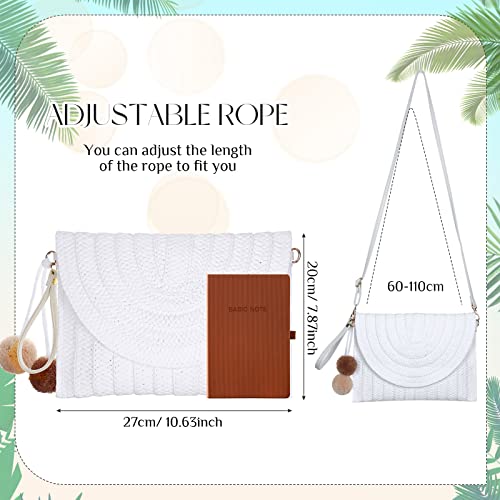 Frienda Straw Purses for Women Straw Clutch Crossbody Bag Summer Beach Shoulder Bag Woven Envelope Wallet Handbags - color: White