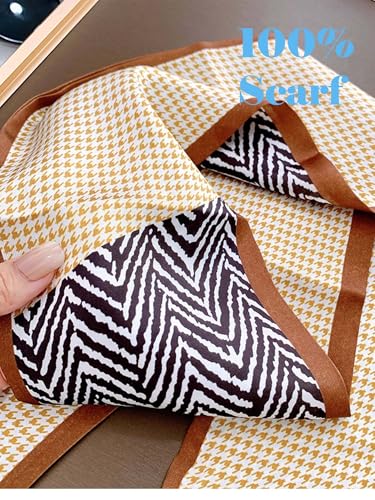 kcctoo 59" Mulberry Silk Like Head Scarf Women's Fashion Square Neck Satin Scarfs for Bag Hair Scarves Gift 59 * 5.9” - color: B003-brown Border Check