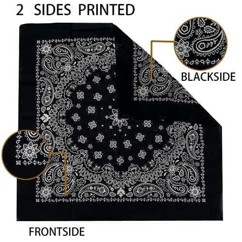 6 Pack 12 Pack Bandanas 2 Sides Printed 22inch Unisex Cowboy Kerchiefs - color: Black-6 Pack