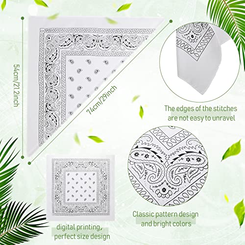 Handepo 150 Pcs Bandanas Bulk, Colorful Paisley Bandanas Unisex Head Wrap Scarf Cowboy Headband Handkerchief - color: White
