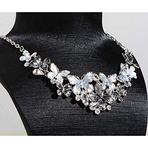 AMYJANE Vintage Statement Jewelry Set - Spring Leaf Flower Floral Plant Necklace Earring Set Crystal Rhinestone Fashion Costume Jewelry for Women Prom Party Unique Gift - style: Butterfly Jewelry Set Grey