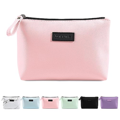 MAANGE Cosmetic Bags for Women Small Makeup Bag for Purse Pu Leather Makeup Pouch Travel Makeup Bag with Zipper Make Up Bag for Travelling - color: Pink