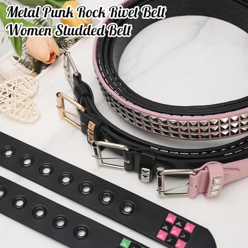Studded Belt, Metal Punk Rock Rivet belt with Bright Pyramid Studded for Women Men - color: Fuchsia, size: Fit Pant 27-32 Inch