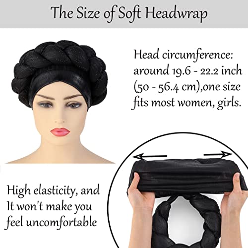 Woeoe African Headwrap Gold Braided Turbans for Women - color: Black