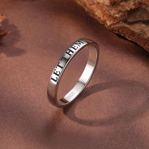 LET Them Ring,Self Worth Motivation Rings for Women Men, 925 Real Silver Ring To Sorority Sisters Best Friends Inspirational Friendship Band Jewelry to Daughter Wedding Birthday Jewelry Gifts - color: Let Them-Silver