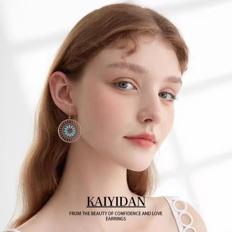 Silver/Gold Boho Dangle Statement Earrings for Women Trendy,Handmade Vintage Dainty Cute Long Drop Summer Earrings,fashion Accessories Jewelry Gifts - color: A29 bronze flower circle shaped