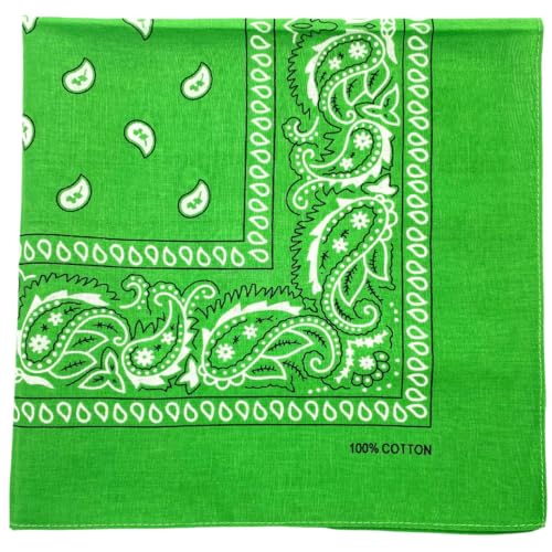 MDSTYLE 6 Pack 100% Cotton Bandanas 22” x 22" for Men & Women Paisley Handkerchief Headband Scarf Bandana - color: Lime Green