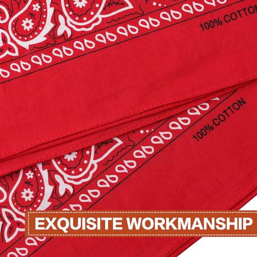 Raylarnia Bandana Multi-Purpose 100% Cotton Headbands for Women, 22 inch Paisley Cowboy Bandanas for Men - color: Red