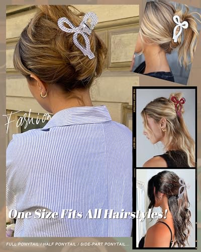 Mesovor 4 Pack Bow Hair Claw Clips for Women, Nonslip 4.3" Large Hair Grip Clawclips for Thin and Thick | Bowknot Hair Strong Hold Hair Jaw Clamps Gifts (Black, Burgundy, White, Red Polka Dots) - color: Black, Burgundy, White, Red Polka Dots