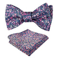 Alizeal Mens 2pcs Classic Floral Pattern Self-tied Bow Tie and Handkerchief Set - color: 045-navy/ Blue/ Pink