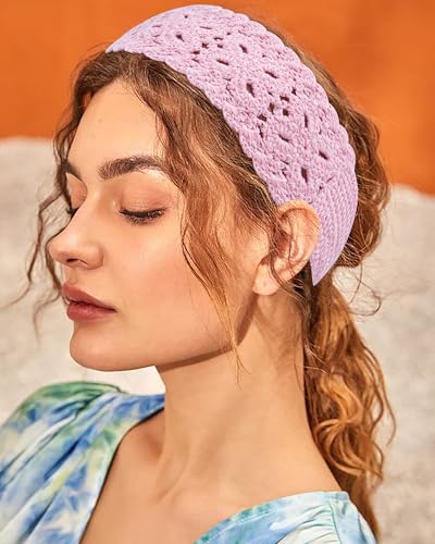 HAIMEIKANG Hippie Hair Bandana Headbands for Women Boho Headband Knit Hair Bands Floral Head Wrap for Women and Girls (Beige+Pink+Purple) - color: Beige+Pink+Purple