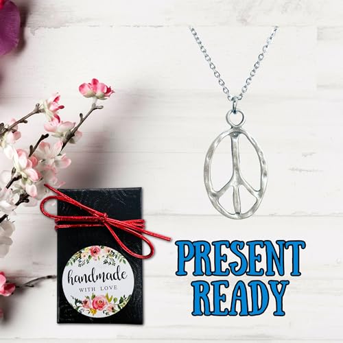 Peace sign earrings peace symbol charm earrings silver or bronze hippie necklace - color: silver necklace