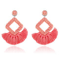 Long Tassel Earrings Statement Bohemian Pom Ball Handmade Drop Dangle Earrings for Women - style: S-Pink
