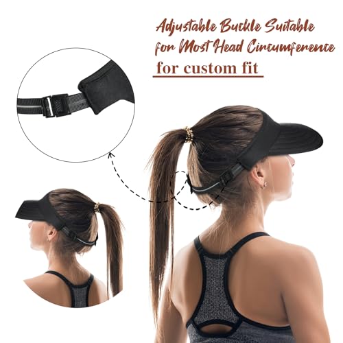 Sun Hats for Women - Wide Brim Sun Visor Hat for Women, UPF50+ Lightweight Foldable Ponytail Sports Cap - color: Black