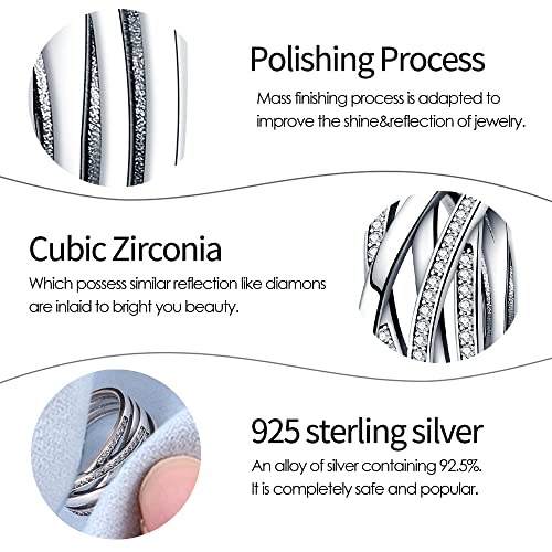 KUNSIR 925 Sterling Silver Rings Classic Cubic Zirconia Eternity Promise Statement Anniversary Wedding Bands Engagement Rings for Women Infinity Forever Love Ring Size 7-9 - style: Bright Polished Line Ring