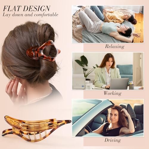 Obeoby 6 PCS Flat Hair Clips for Women, French Flat Claw Clips Hair Accessories Barrettes Large Medium Duckbill Stocking Stuffers Christmas Gifts (Tortoiseshell) - color: 4Tortoiseshell,black, white