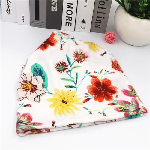 XYIYI Womens Chemo Headwear Hats Cotton Slouchy Beanie Cap Scarf - color: 2pcs Flower Rose Orange