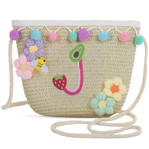 Letter Small Woven Straw Summer Beach Tote Bag for Women 2025,Woven Straw Beach Purse Shoulder Crossbody Bag for Women 2025 - color: Brown J