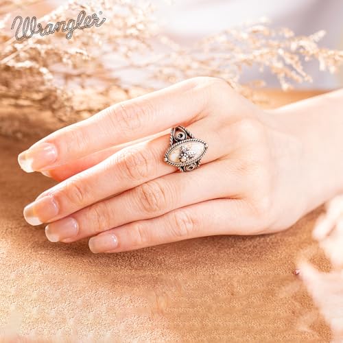 Montana West Wrangler Western Couture's Bohemian Turquoise Cuff Ring for Women Cowgirl Size 7 - color: Silver-White