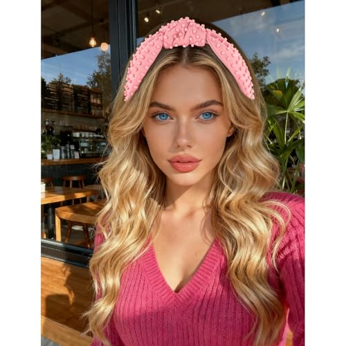 YISSION Blush Pink Knotted Headband for Women - Wide Beaded Hair Hoop, Romantic Valentine's Day Hair Accessory for Daily Wear, Dating & Casual Outfits - color: Dusty Pink