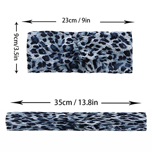 Woration Headband Yoga Leopard Print Cross Wide Elastic Headwear Head Wrap Hairband Twist Turban Knot Headpiece Hair Accessories for Women, Girls - Light Blue - color: Leopard A