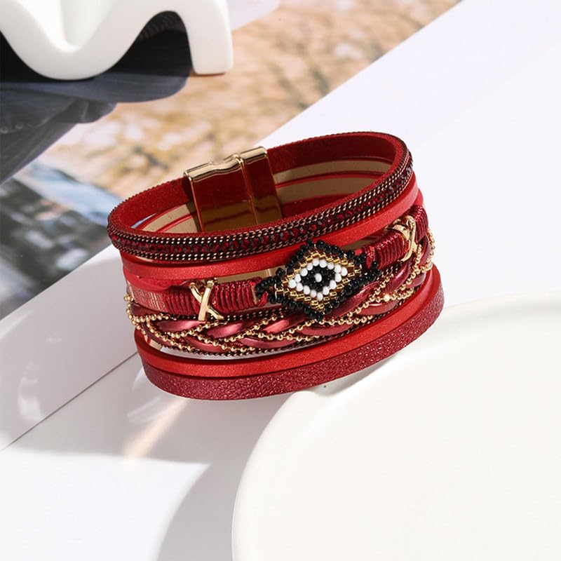 Adjustable Boho Wrap Bracelet Stackable Multi-Layer Clasp Design Friendship Jewelry Gift for Boho Chic Style