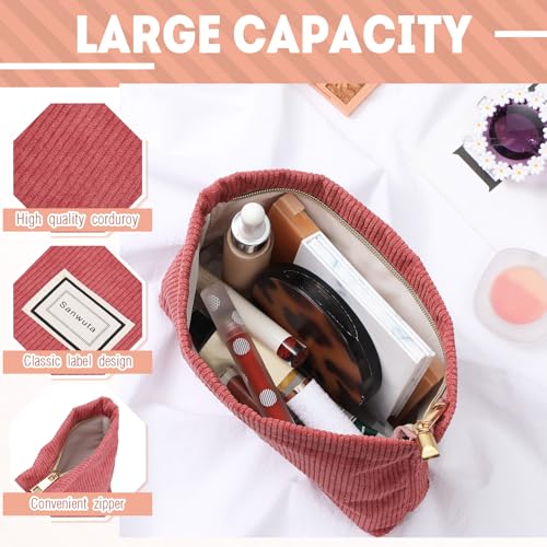 Sanwuta 4 Pack Velvet Makeup Bag Cosmetic Bag for Women Large Capacity Corduroy Pouch Zipper Canvas Travel Toiletry Purse Make up Organizer Case Accessories(Red Series,Plaid) - color: Red Series